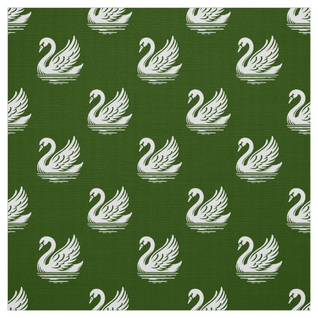 Tela Patrón de cisne - Blanco sobre el verde del bosque (Retal)