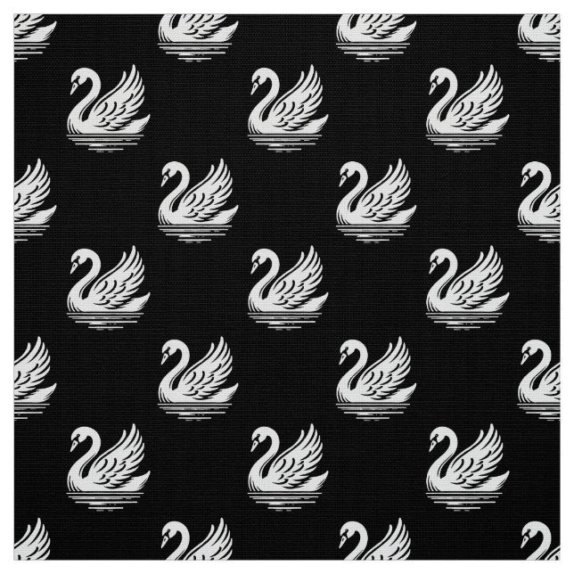 Tela Patrón de cisne - Blanco sobre negro (Retal)