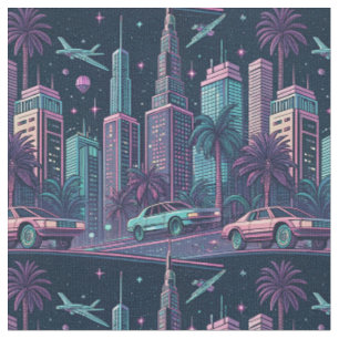 Tela Patrón de ciudad ciberpunk neón futurista retro