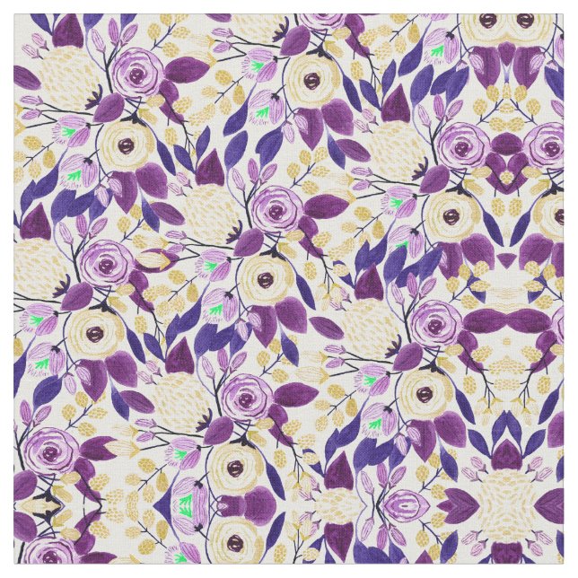 Tela Patrón de color amarillo morado floral (De cerca)