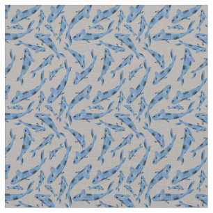 Tela Patrón de color azul Koi Fish Gris