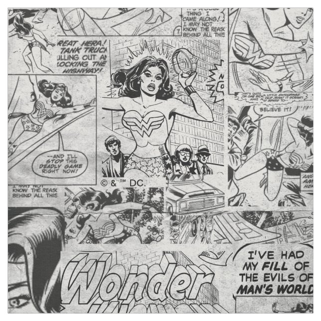 Tela Patrón de Cómic Antiguo de Mujer Maravilla (Retal)
