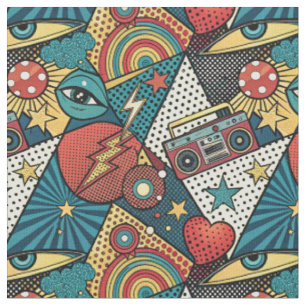Tela Patrón de cómic de arte pop atrevido de boombox re