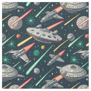 Tela Patrón de cómic de batalla espacial de nave espaci