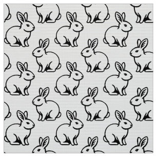 Tela Patrón de conejos - Blanco y negro