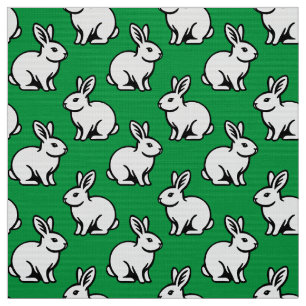 Tela Patrón de conejos - Blanco y negro con Kelly Green