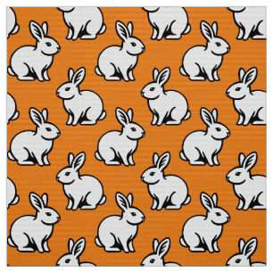 Tela Patrón de conejos - Blanco y negro con Naranja
