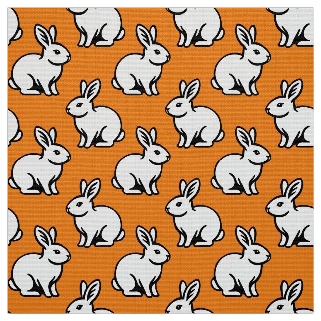 Tela Patrón de conejos - Blanco y negro con Naranja (Retal)
