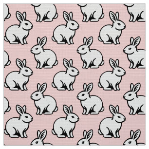 Tela Patrón de conejos - Blanco y negro con rosa fino