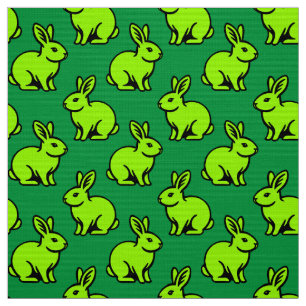 Tela Patrón de conejos - Negro, Chartreus y Kelly Green