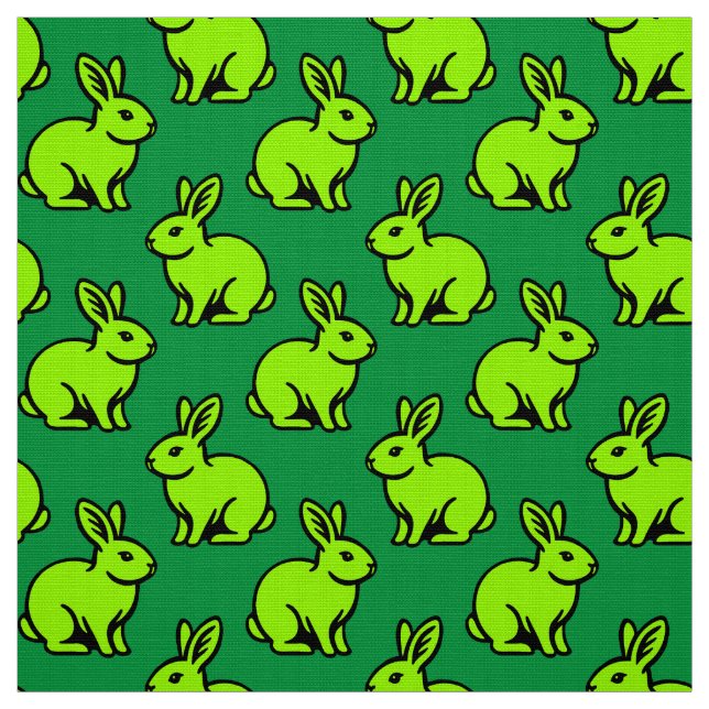 Tela Patrón de conejos - Negro, Chartreus y Kelly Green (Retal)