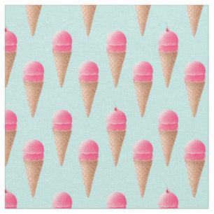 Tela Patrón de cono de helado de fresa rosa