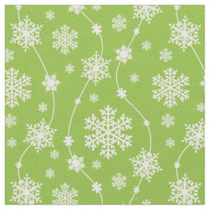Tela Patrón de copo de nieve blanco de invierno verde b