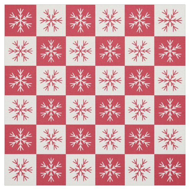 Tela Patrón de copo de nieve rojo blanco (Retal)
