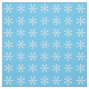 Tela Patrón de copos de nieve blanco y azul claro