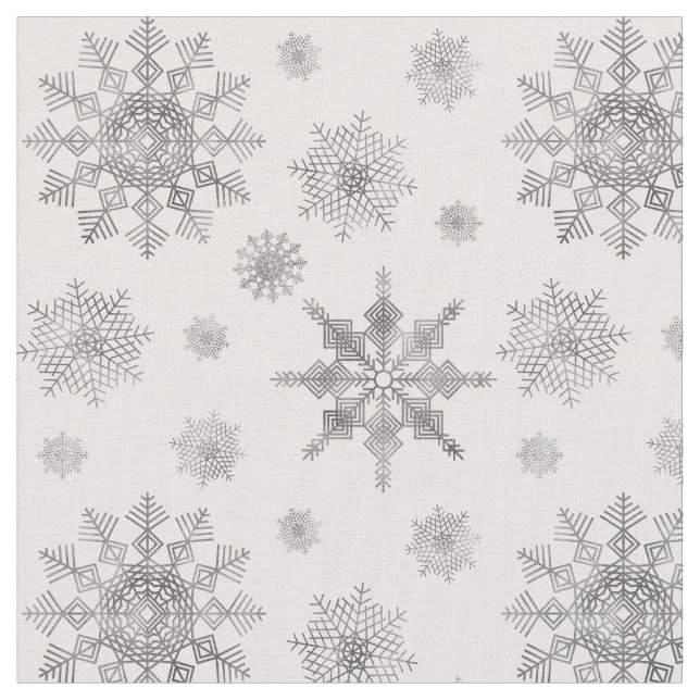 Tela Patrón de copos de nieve gris plateado (De cerca)