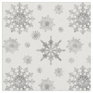 Tela Patrón de copos de nieve grises plateados