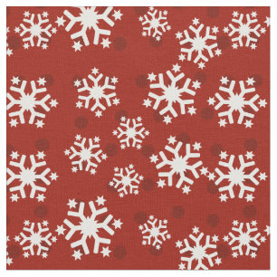 Tela Patrón de copos de nieve rojos y blancos