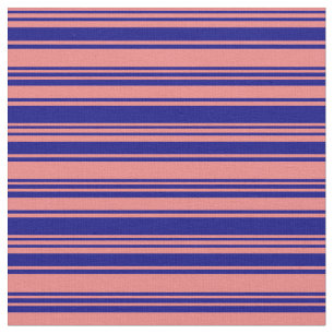 Tela Patrón de coral claro y lino azul