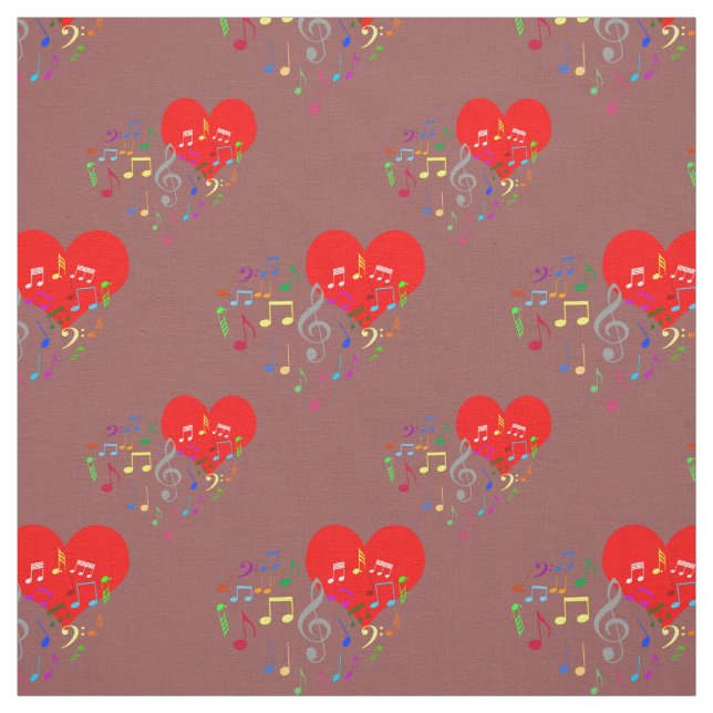 Tela Patrón de corazón cantante. Corazones rojos, notas (Retal)