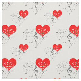 Tela Patrón de corazón cantante. Corazones rojos, notas