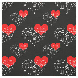 Tela Patrón de corazón cantante. Notas blancas, fondo n