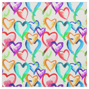 Tela Patrón de corazones de acuarela colorido