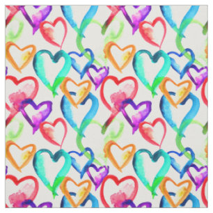 Tela Patrón de corazones en acuarela coloridos lindos