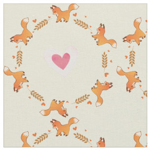 Tela Patrón de cortos rojo Fox y corazón de la corona