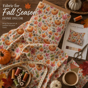 Tela Patrón de costura de calabazas de otoño y hojas de