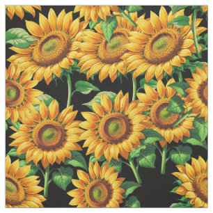 Tela Patrón de Cottagecore floral de girasol negro Text