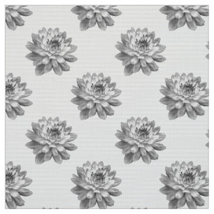 Tela Patrón de crisantemo - Monocromo sobre blanco