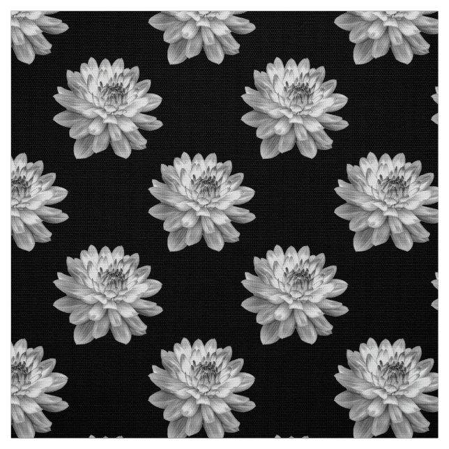 Tela Patrón de crisantemo - Monocromo sobre negro (Retal)