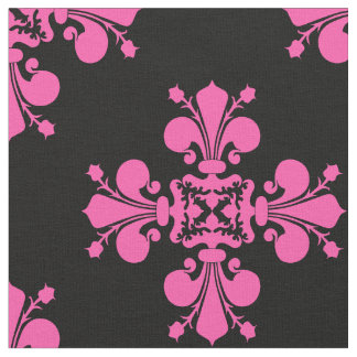 Tela Patrón de cruz Fleur de lis rosa y negro