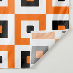 Tela Patrón de Cuadrados a Cuadros Naranja Negro Blanco