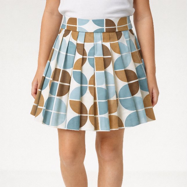 Tela Patrón de Cuartos Retro Azul Marrón (Pleated skirt sewing project using fabric.)