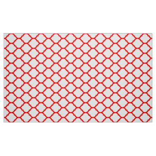 Tela Patrón de Cuatrefoil marroquí blanco y rojo elegan