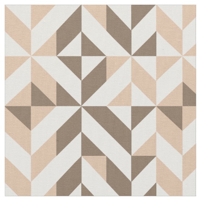Tela Patrón de cubo de deco geométrico beige marrón (De cerca)