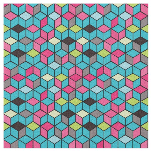 Tela Patrón de cubo rosa y turquesa (De cerca)