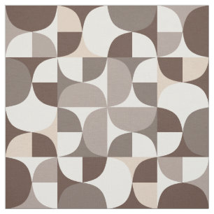 Tela Patrón de curvas geométricas retro - Terra Brown