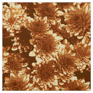 Tela Patrón de Dahlia gráfico moderno, marrón y oro