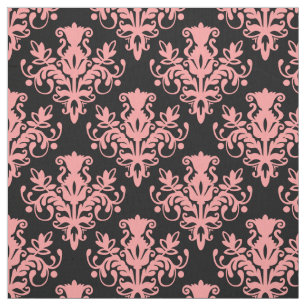 Tela Patrón de Damasco 02 - Rosa Suave sobre Negro
