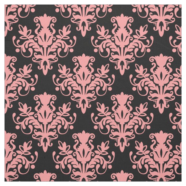 Tela Patrón de Damasco 02 - Rosa Suave sobre Negro (Retal)