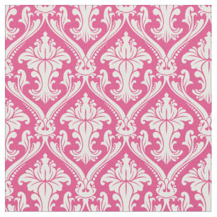 Tela Patrón de damasco barroco rosa caliente de moda
