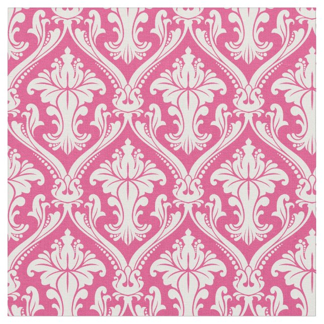 Tela Patrón de damasco barroco rosa caliente de moda (De cerca)