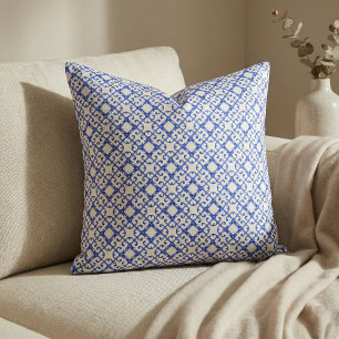 Tela Patrón De Damasco De Azulejo Azul Y Blanco Clásico