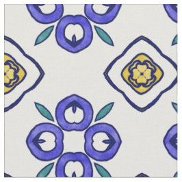 Tela Patrón de Damasco floral amarillo, verde y azul
