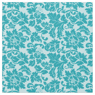Tela Patrón de Damasco Floral Verde Azul