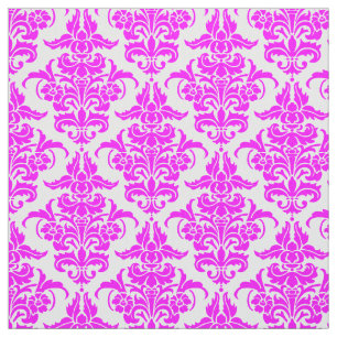 Tela Patrón de Damasco - Magenta sobre Blanco