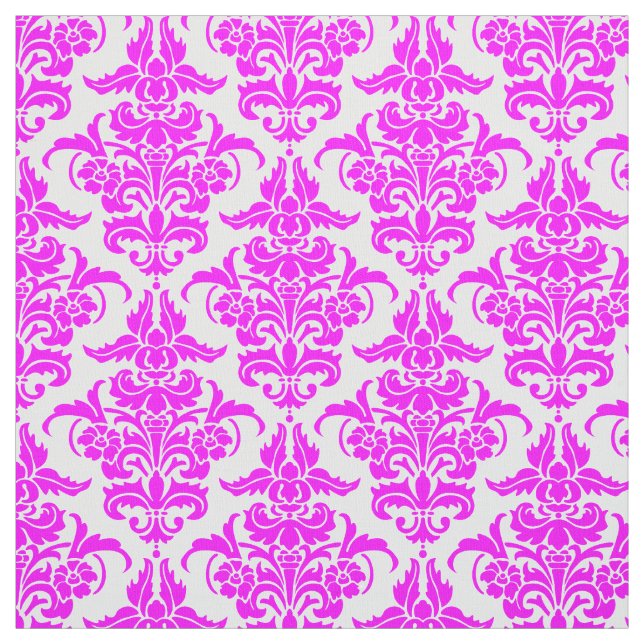 Tela Patrón de Damasco - Magenta sobre Blanco (Retal)